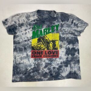 Bob Marley One Love Peace Concert Women Large Blue Tie Dye Short Sleeve Music